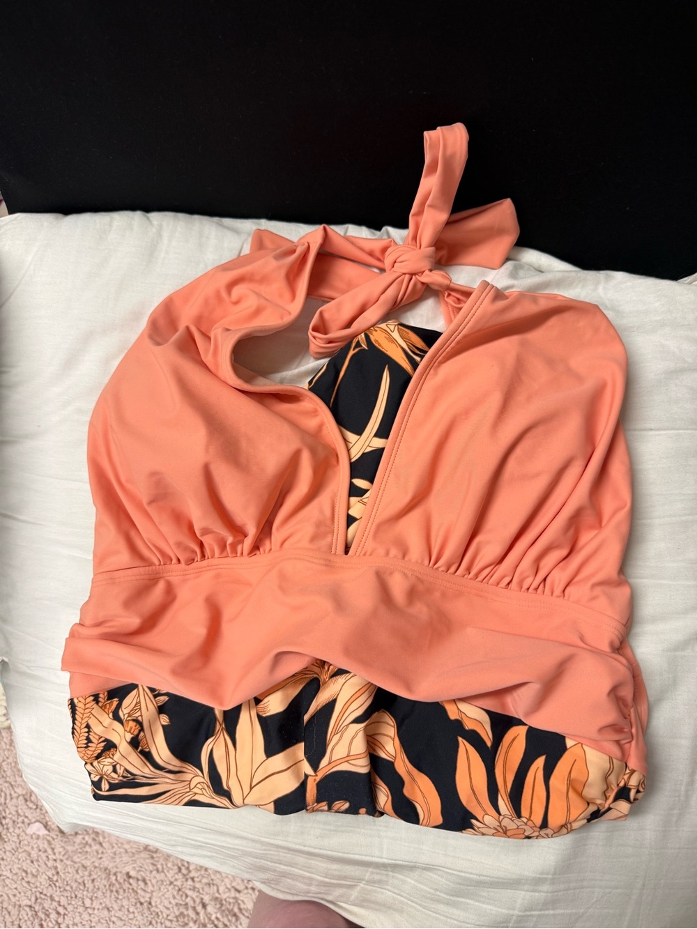 Women’s Coral Halter Tankini Top with Floral details